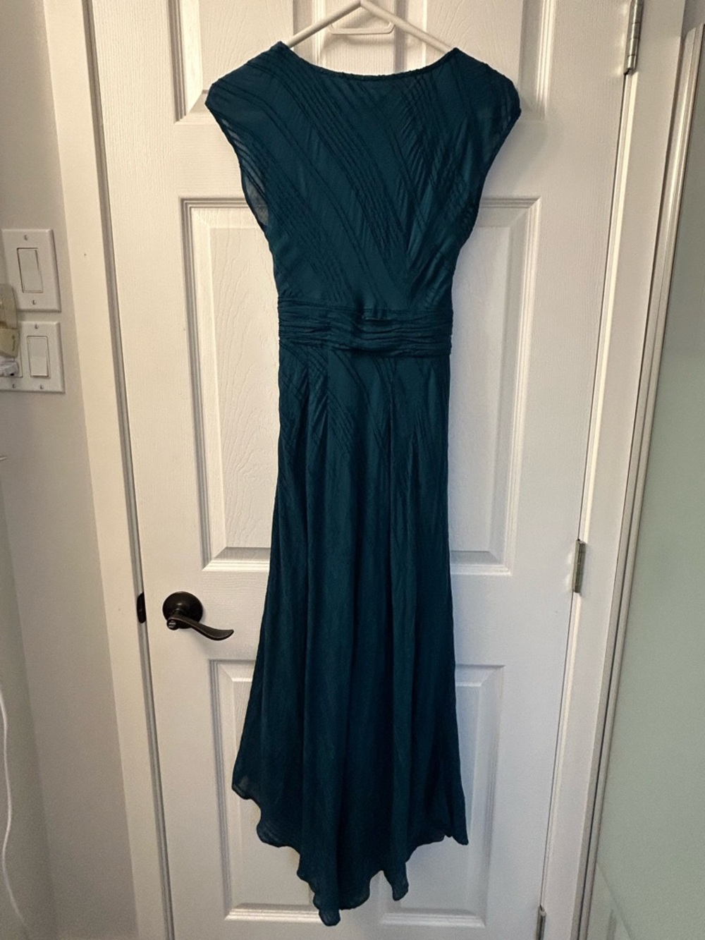 Anthropologie Guinevere Teal Maxi Dress Belted Asymmetrical Hem Size 0 - Picture 9 of 9